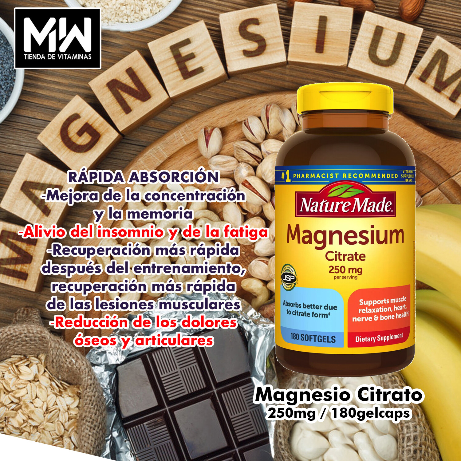 Citrato De Magnesio / Magnesium citrate 250 mg. 180 gel caps