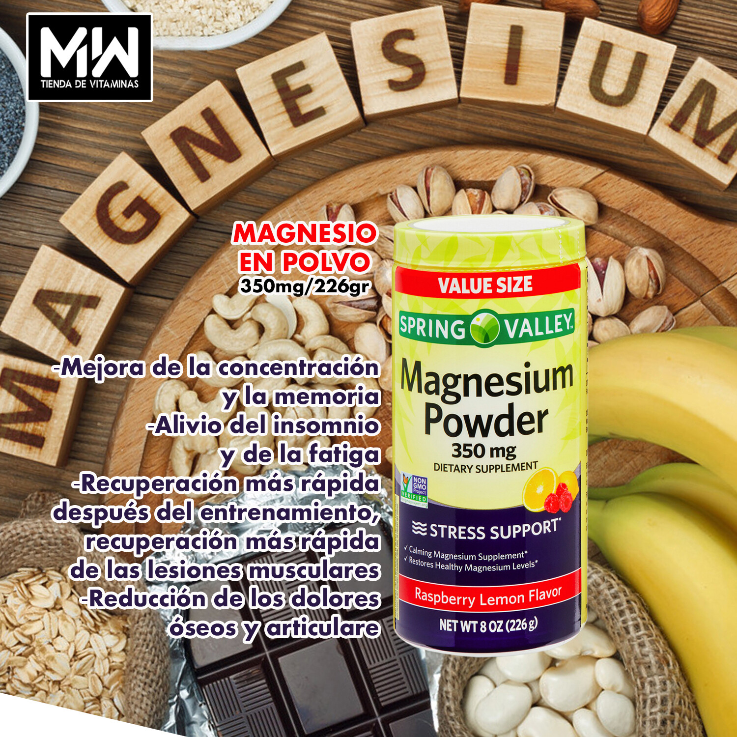 Magnesio En Polvo / Magnesium Powder 350 mg. 8 0z.