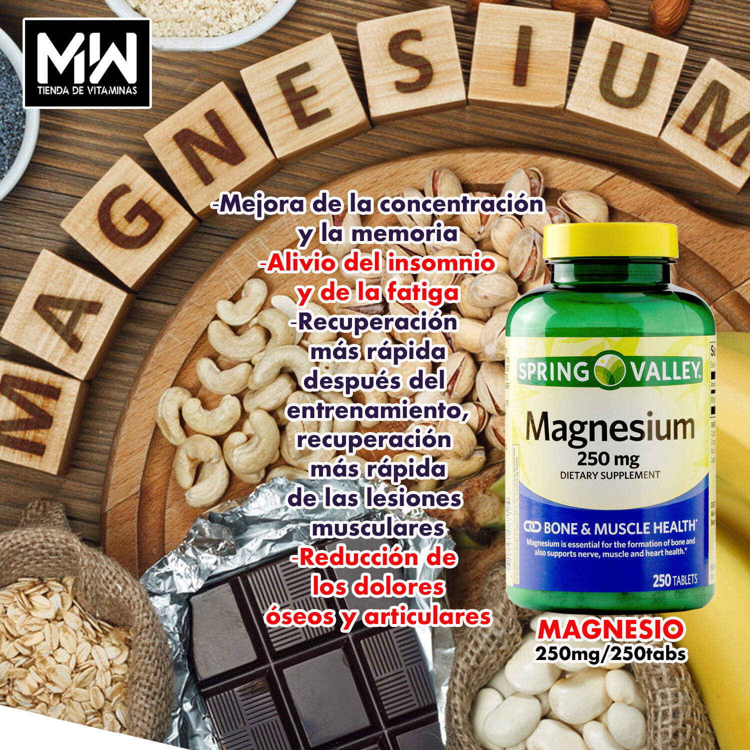 Magnesio / Magnesium 250 mg. 250 Tabs.