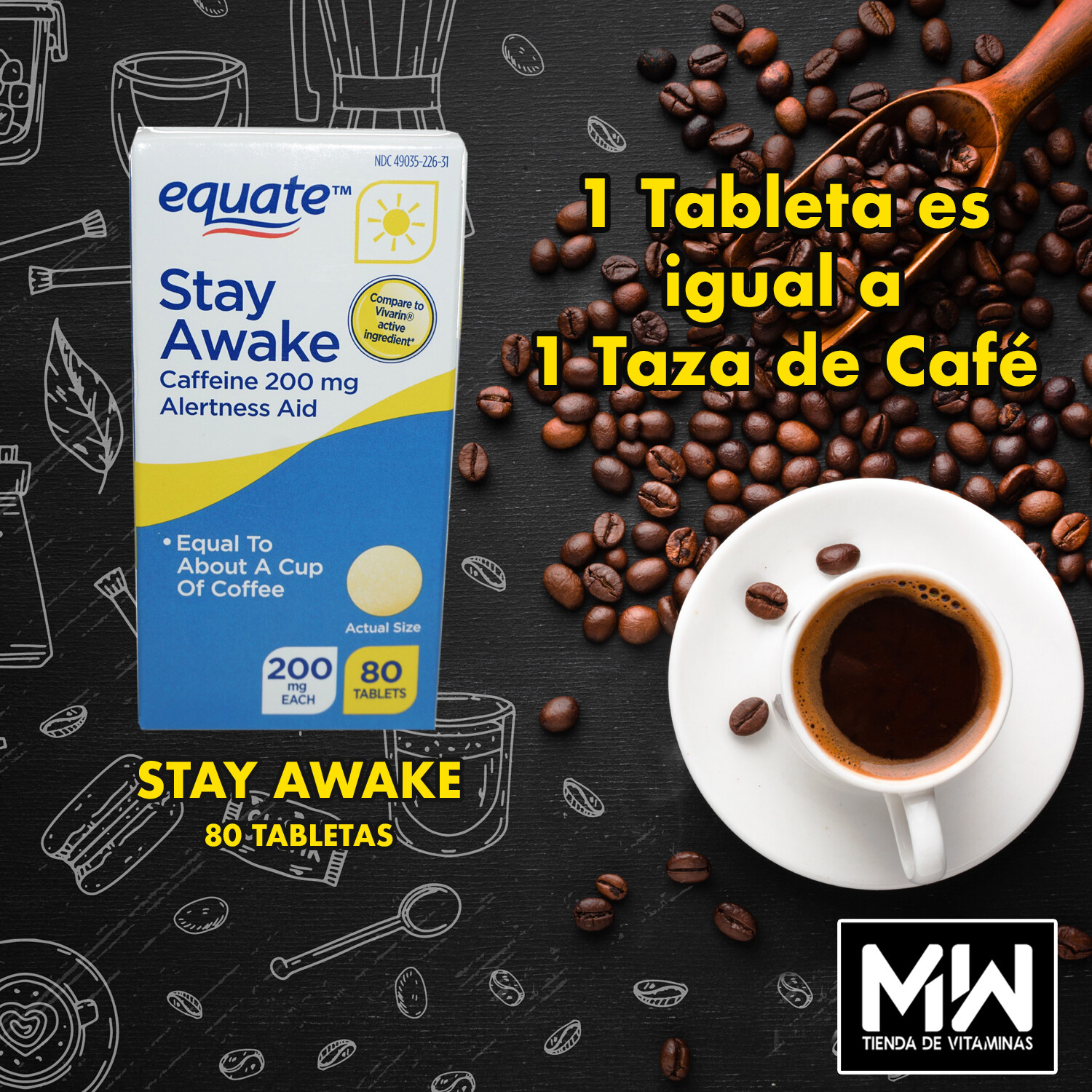 Stay Awake Cafeína 200mg, 80tabs