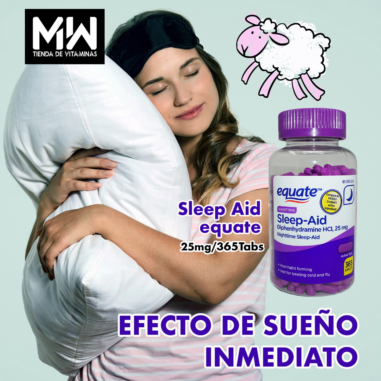 Sleep Aid Equate/ Ayuda para dormir 25 mg. 365 Tabs.