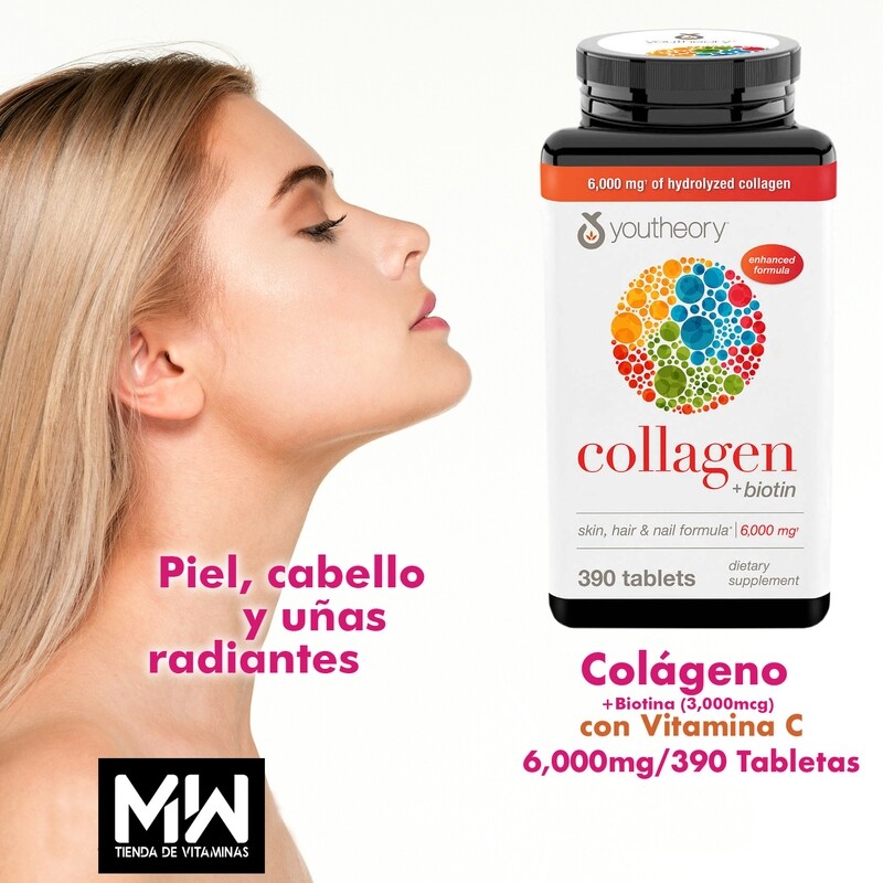 Colágeno Hidrolizado 6,000mg + Vitamina C + Biotina / Collagen + Vitamin C + Biotin 390 Tabs.