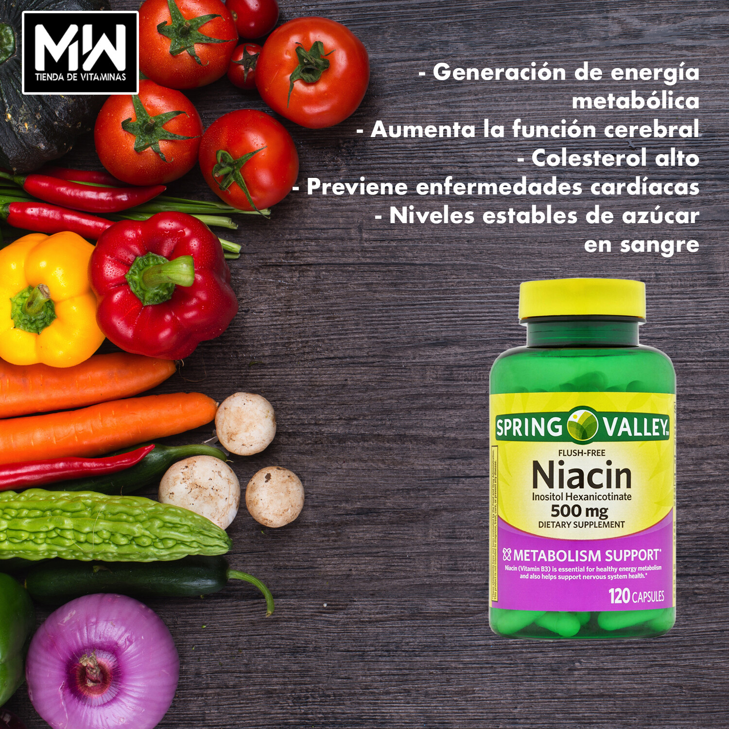 Niacina (Vitamina B3)/ Niacin (Vitamin B3) 500 mg. 120 Caps.
