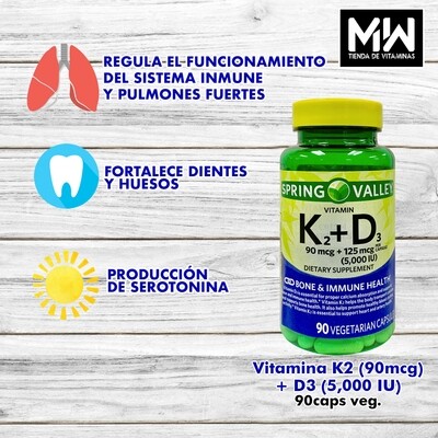Vitamina K2+D3 / Vitamin K2 (90mcg) + D3 (5,000 IU) 90 Capsulas vegetarianas