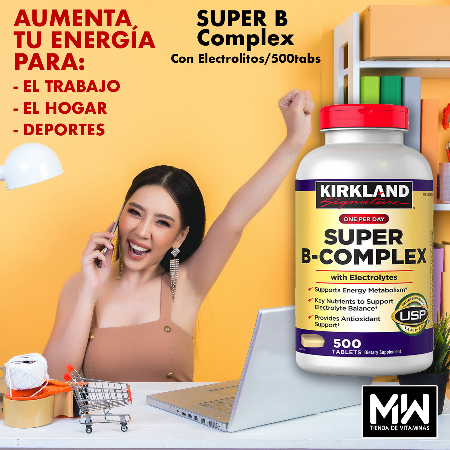 Súper Complejo B con electrolitos / Super B-Complex w/Electrolytes 500 Tabs.