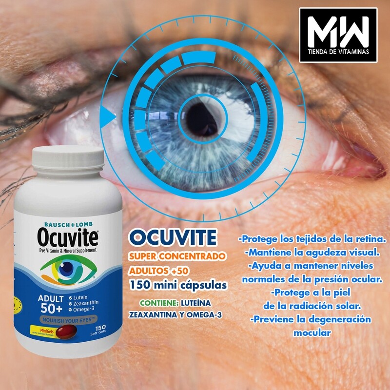 Ocuvite +50 años Salud Ocular y multi vitaminas / Ocuvite +50 150 mini caps. (Luteína, Zeaxantina, Omega-3)