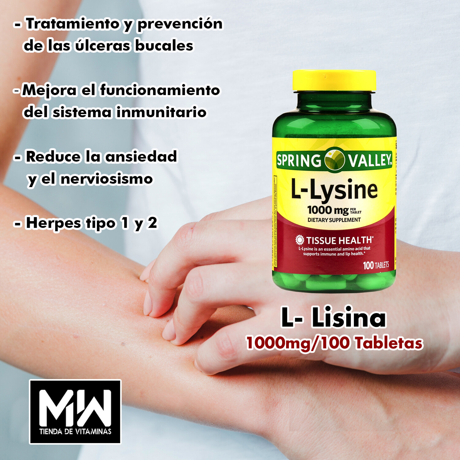 L-Lisina / L-Lysine 1,000 mg. 100 Tabs.