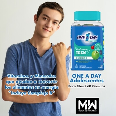 One A Day Multi vitaminas Teen para El, 60 gomitas / One a Day Multi vitamin Teen for him gummies