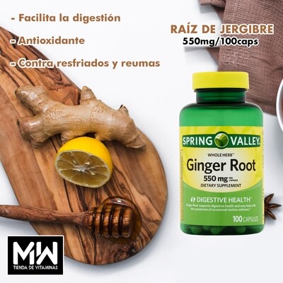 Raíz De Jengibre / Ginger root 550 mg. 100 Caps.