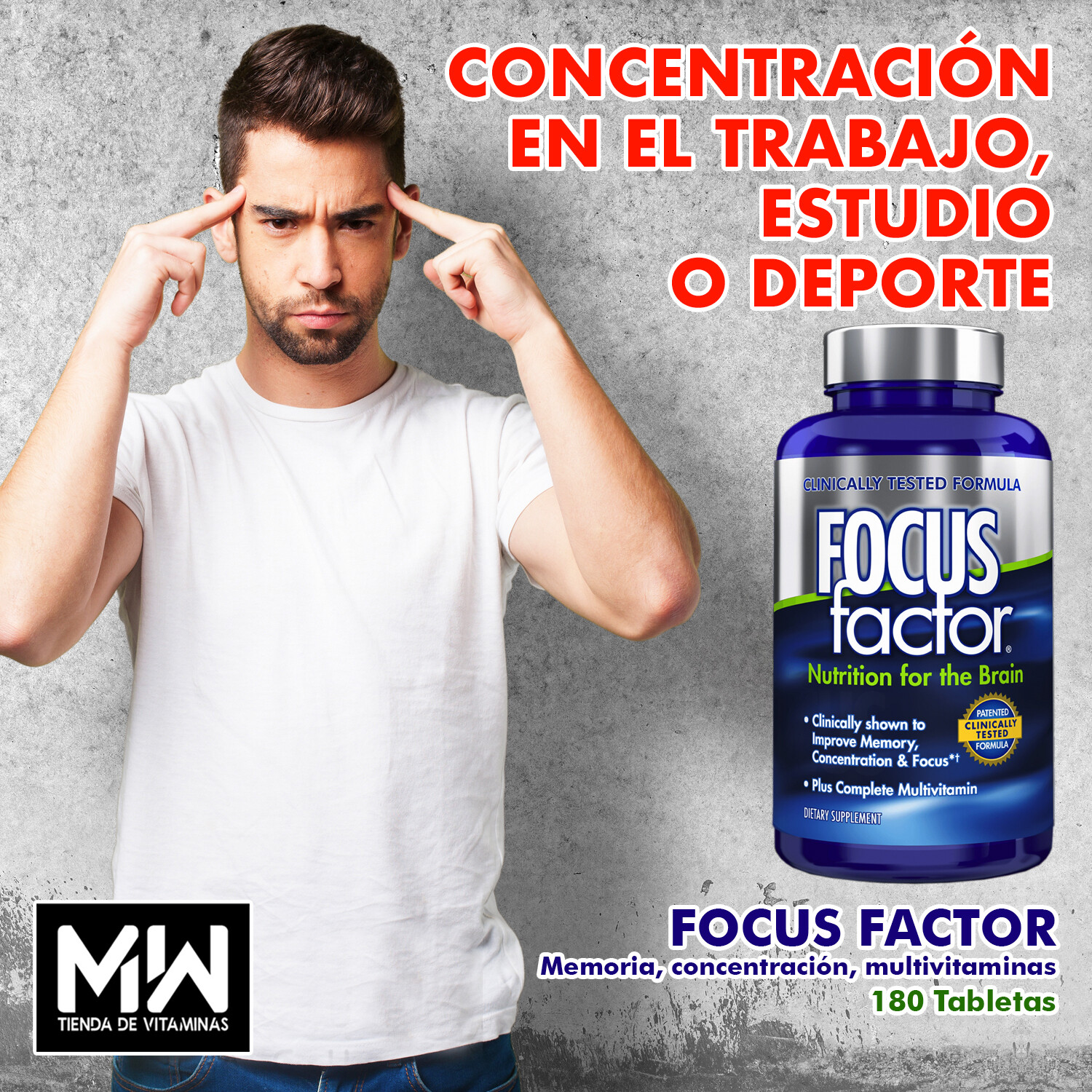 Focus Factor / Memoria, Concentración + Multi vitaminas 180 Tabletas