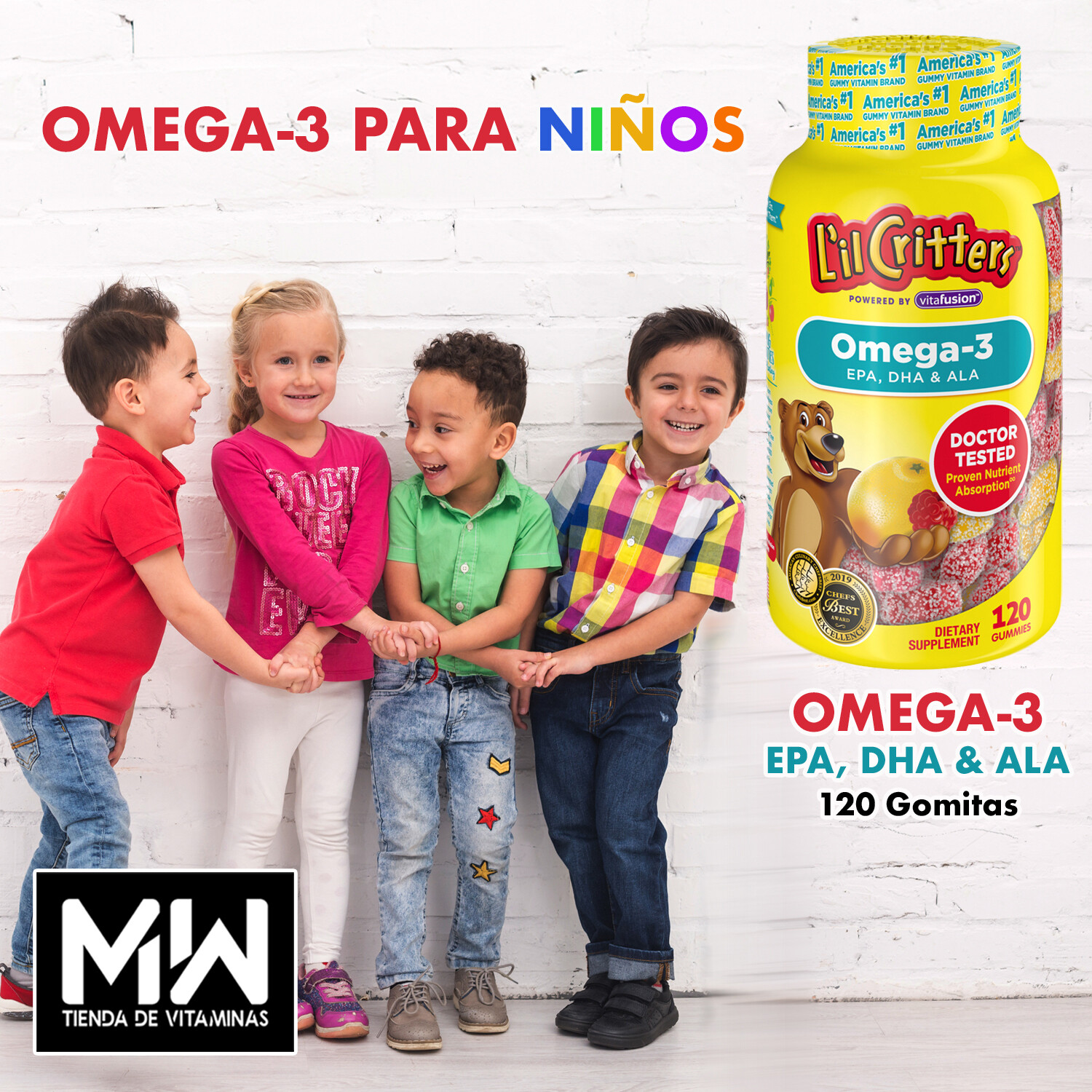 Omega-3 Kids L'il Critters, 120 gummies / Omega-3 Niños gomitas