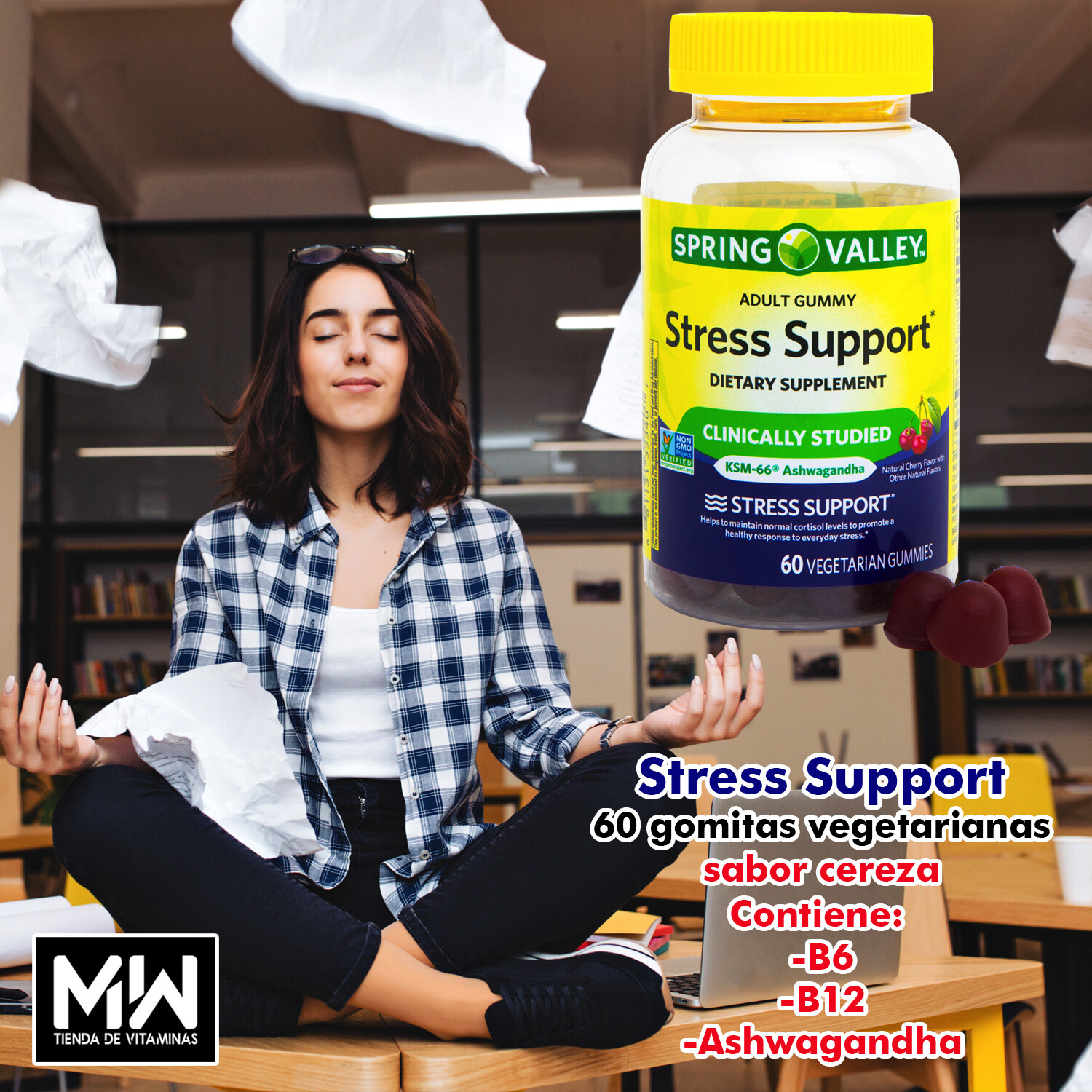 Stress Support adult gummy w/Ashwagandha 60gom vegetarian /  Ayuda para el estrés con ashwagandha gomitas