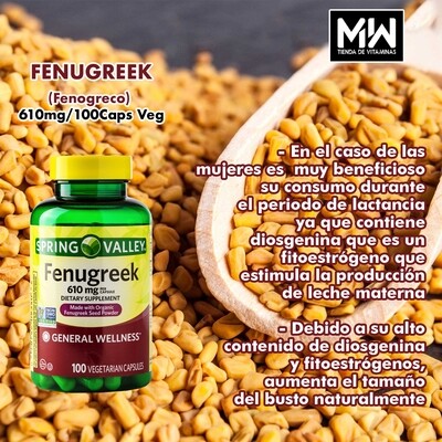 Fenogreco / Fenugreek 610 mg. 100 Caps.