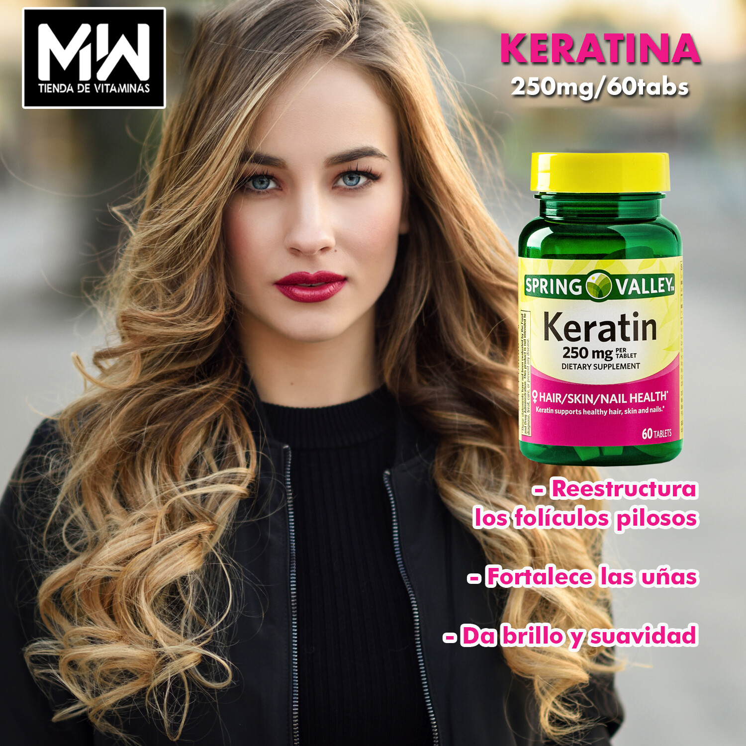 Queratina / Keratin 250mg, 60 Tabs.