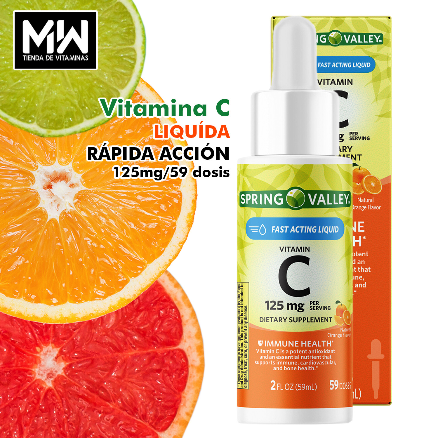 Vitamina C líquida 125mg 59ml 59 dosis / Vitamin C liquid Fast Acting