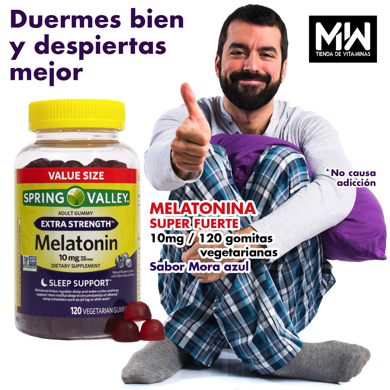 Melatonina 10 mg Gomitas Extra Fuerte/ Extra Strength Melatonin 120 gummies
