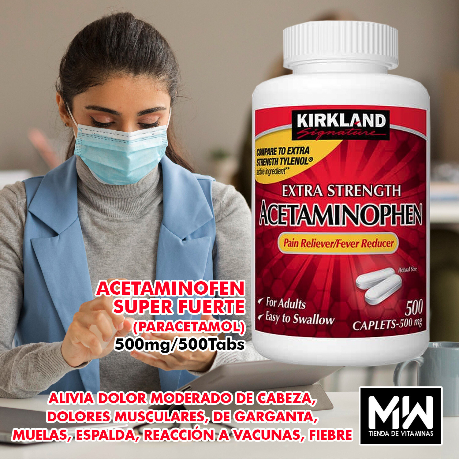 Acetaminofen (PARACETAMOL), Super Fuerte / Acetaminophen 500mg, 500 tabs