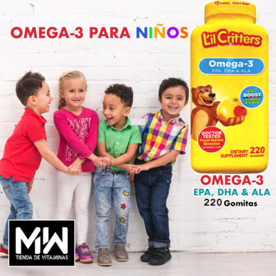 Omega-3 Kids L'il Critters, 220 gummies / Omega-3 Niños gomitas