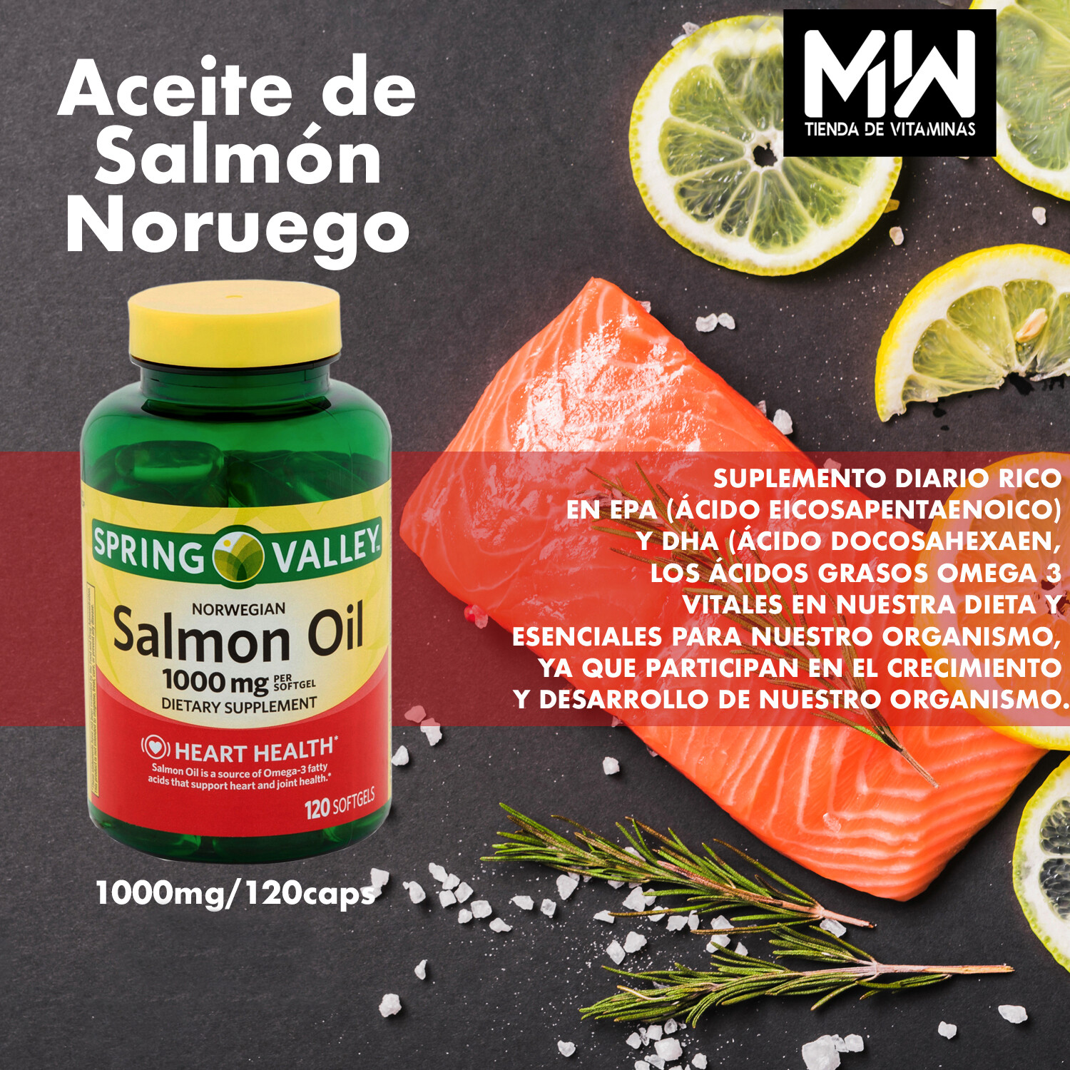 Aceite De Salmón Noruego / Salmon Oil 1,000 mg, 120 Caps.