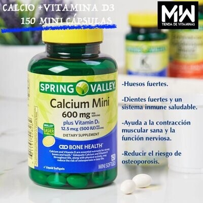 Calcio / Calcium 600mg + D3 (500IU), 150 mini caps.