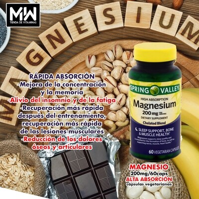Magnesio rápida absorción / Magnesium High Absorption 200 mg. 60 Caps. Veg.