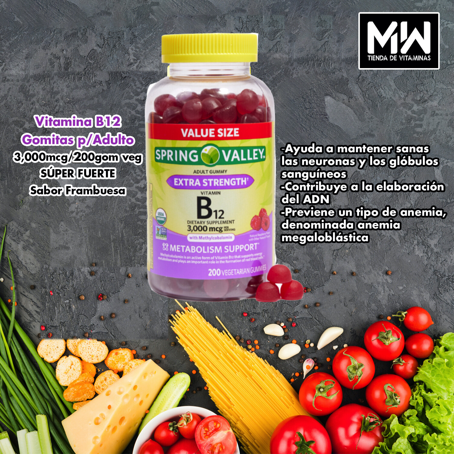 Vitamina B12  gomitas vegatarianas / Vitamin B12  3,000mcg. 200 adult gummy vegetarian