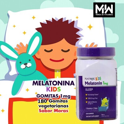 Melatonina 1 mg. Gomitas Para Niños Natrol / Melatonin Kids Gummies 1 mg. 180 Pzas.