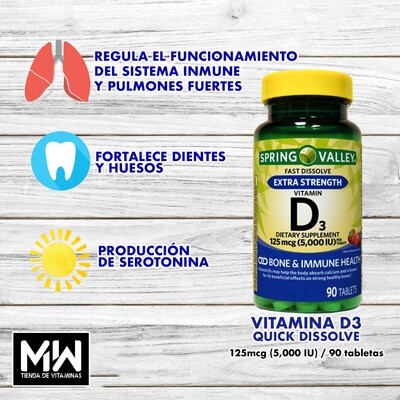 Vitamina D3 / Vitamin D3 125 mcg. (5,000 IU) Fast Dissolve 90 tabletas