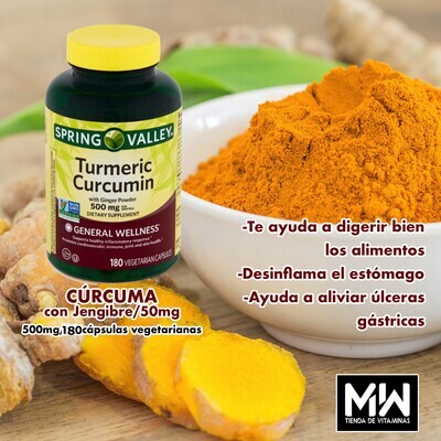 Curcuma con Jengibre / Turmeric Curcumin 500 mg. 180 Caps. Veg.
