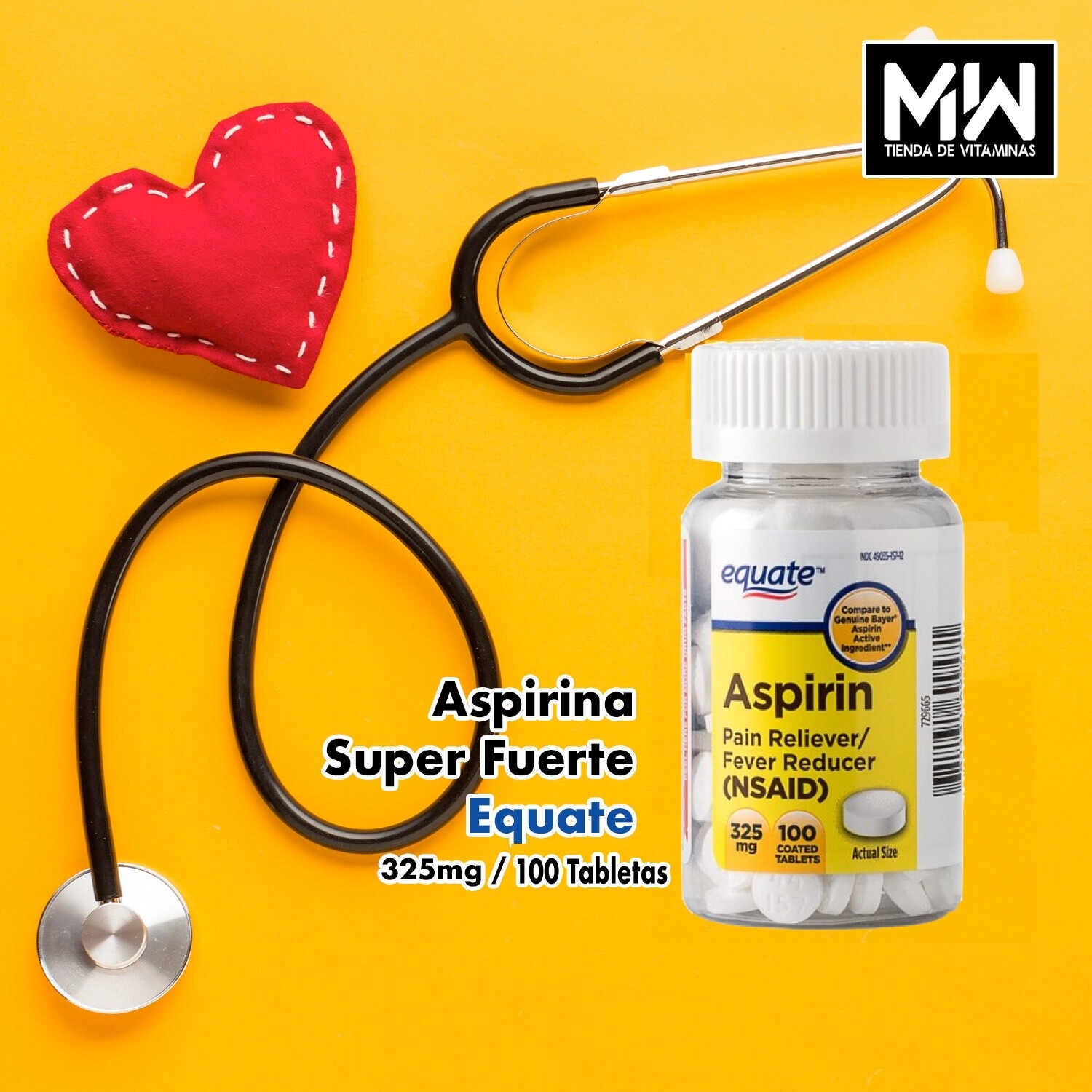 Aspirina Super Fuerte Equate / Aspirin Pain Reliever 325 mg 100 Tabs