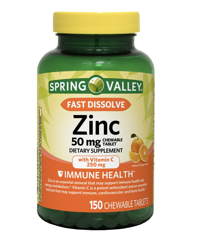 Zinc 50mg + Vitamina C 250mg, 150 tabletas masticables.