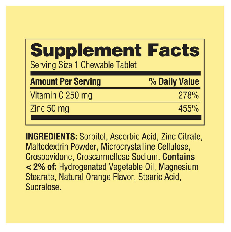 Zinc 50mg + Vitamina C 250mg, 150 tabletas masticables.