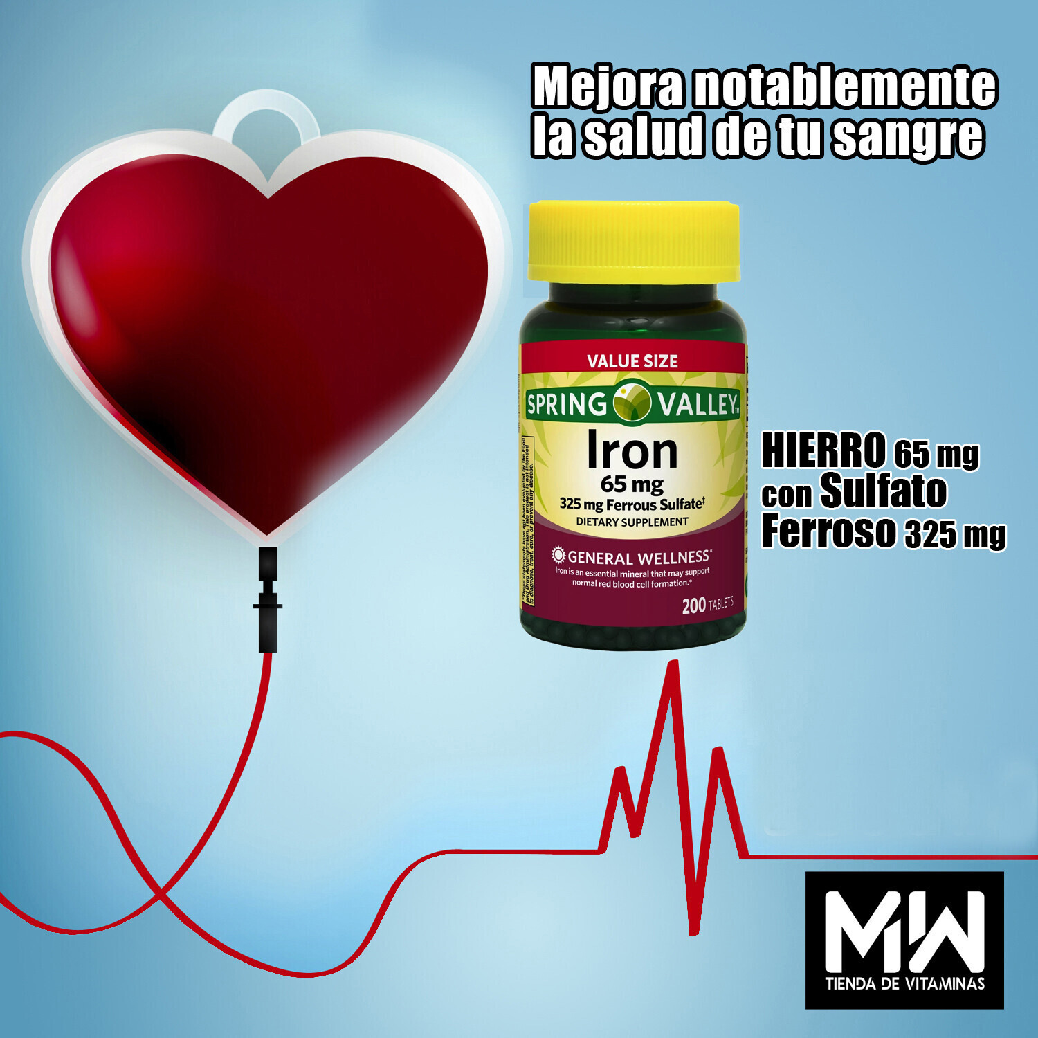Hierro + Sulfato Ferroso / Iron 65 mg. 200 Tabs.