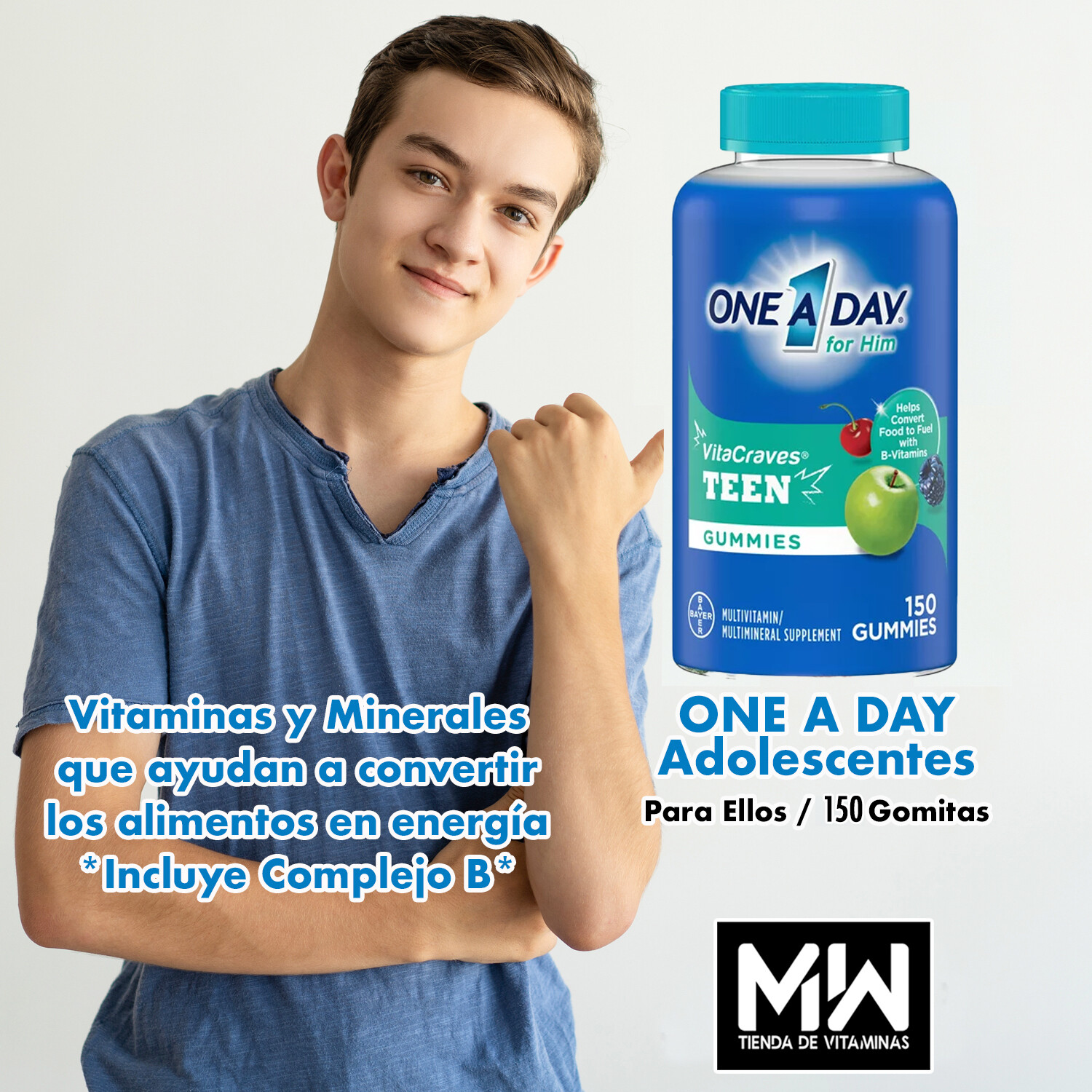 One A Day Multi vitaminas Teen para El, 150 gomitas / One a Day Multi vitamin Teen for him gummies