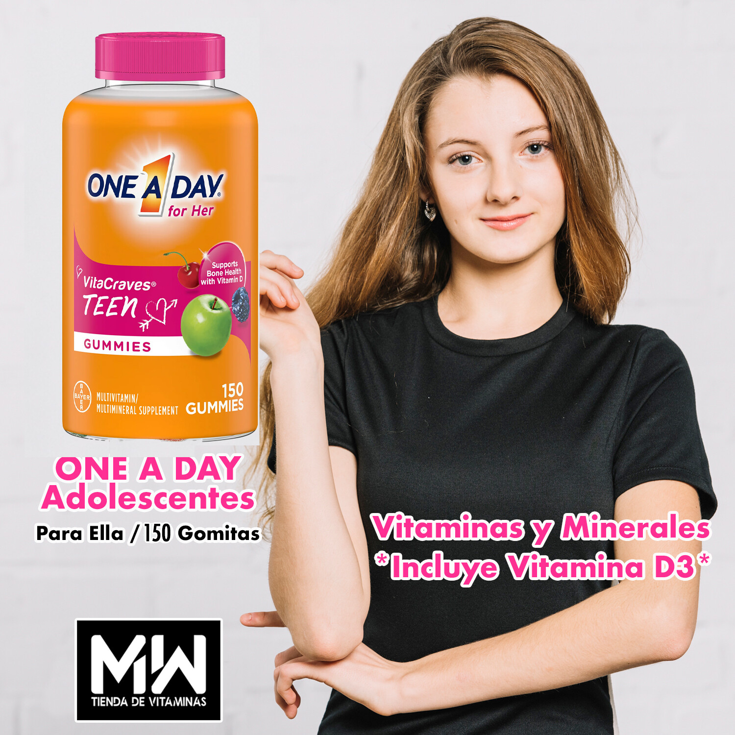 One A Day Multi vitaminas Teen para Ella, 150 gomitas / One a Day Multi vItamin Teen for her gummies