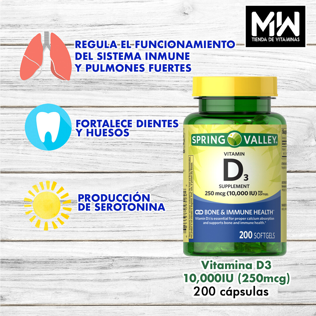 Vitamina D3 / Vitamin D3 250 mcg (10,000 IU) 200 cápsulas
