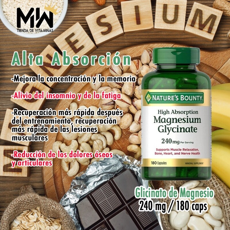 Glicinato De Magnesio / Magnesium Glycinate 240mg 180 caps.