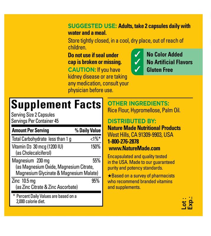 Complejo de Magnesio / Magnesium Complex + D3 &amp; Zinc 90 caps