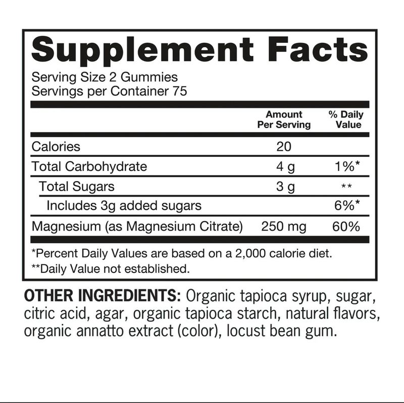 Citrato de Magnesio 250 mg 150 gomitas/ Magnesium Citrate 250mg 150 gummies