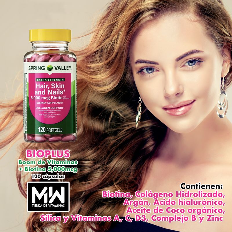 Biotina Plus / Biotin 5,000 mcg Hair, skin &amp; nails plus 120 Caps.