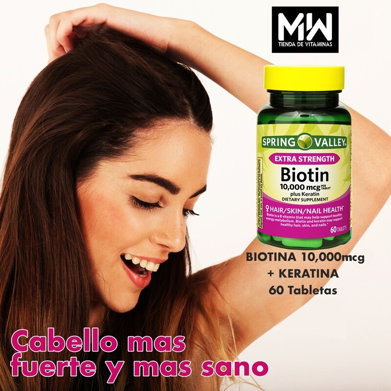 Biotina + Keratina / Biotin + Keratin 10,000 mcg. 60 Tabs.