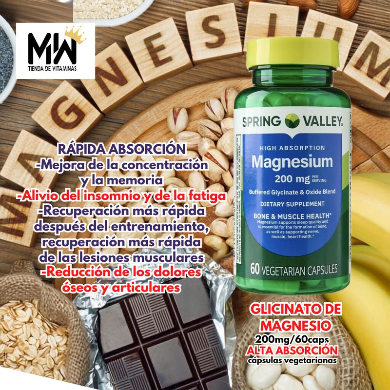 Glicinato De Magnesio Rápida absorción / Magnesium High Absorption 200 mg. 60 Caps. Veg.