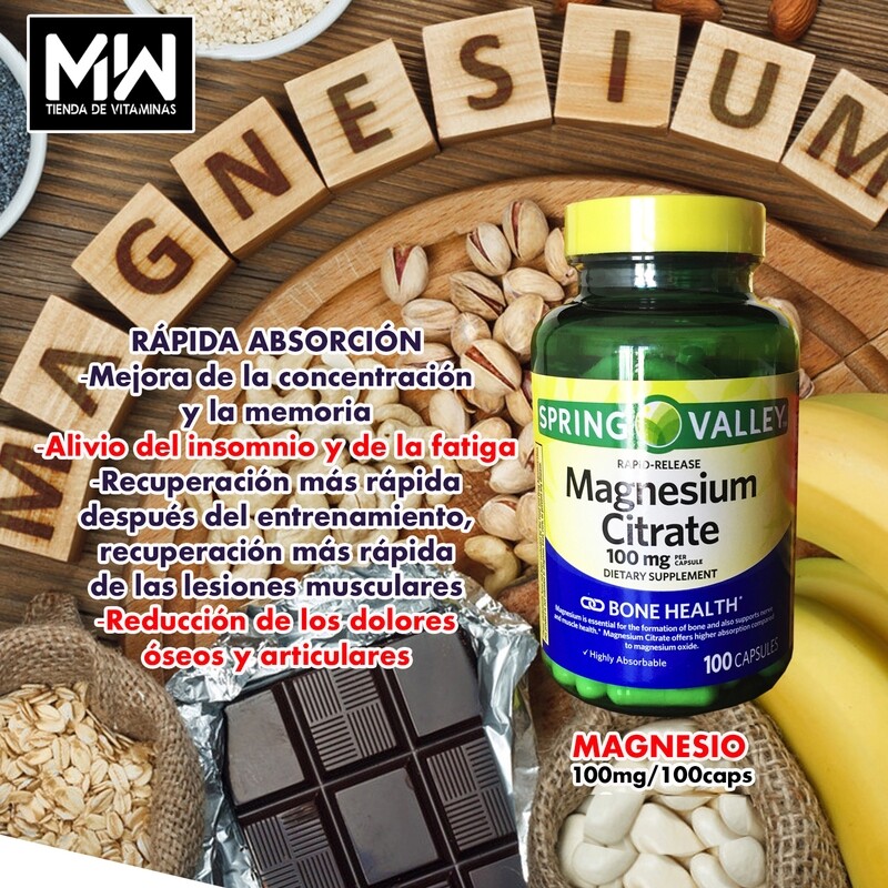 Citrato De Magnesio / Magnesium Citrate 100 mg. 100 Caps.
