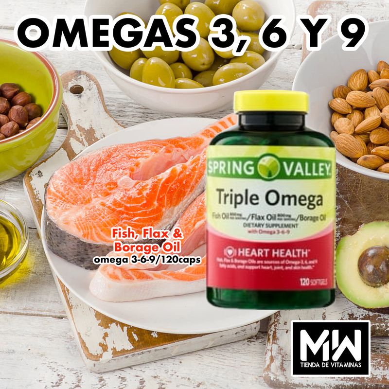 Triple Omega (Aceite De Pescado, Linaza &amp; Borraja) / Fish, Flax &amp; Borage oil 120 Caps.