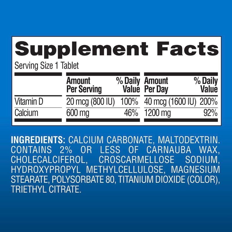 Calcio + Vitamina D3 / Calcium plus Vitamina D3 1,200 mg + 1,600 IU, 500 tabs.