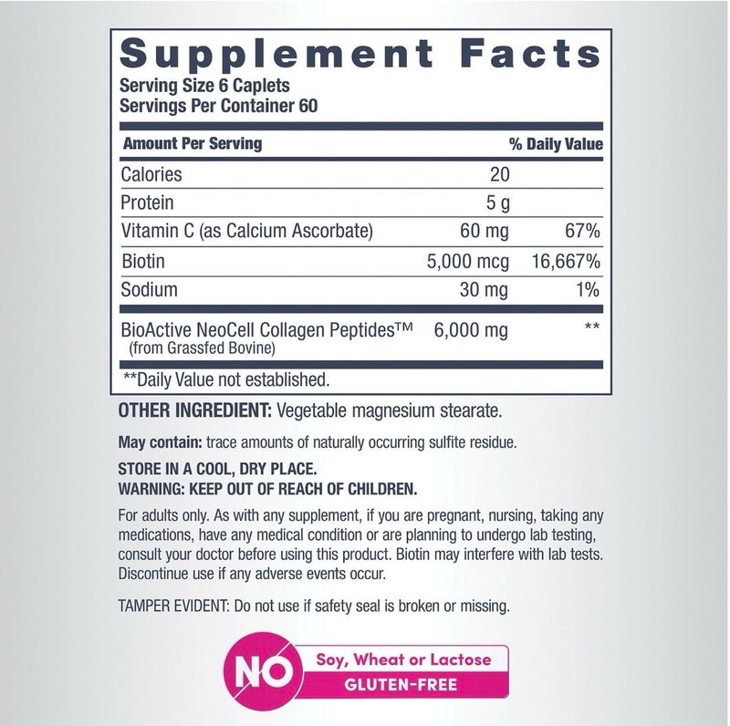 Péptidos de Colágeno + Vitamina C y Biotina / Collagen Peptides + Vitamin C &amp; Biotin 6,000 mg, 360 tabs.
