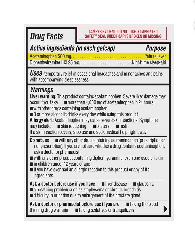 Acetaminofén PM/ Acetaminophen PM 500 mg. 375 tabs.