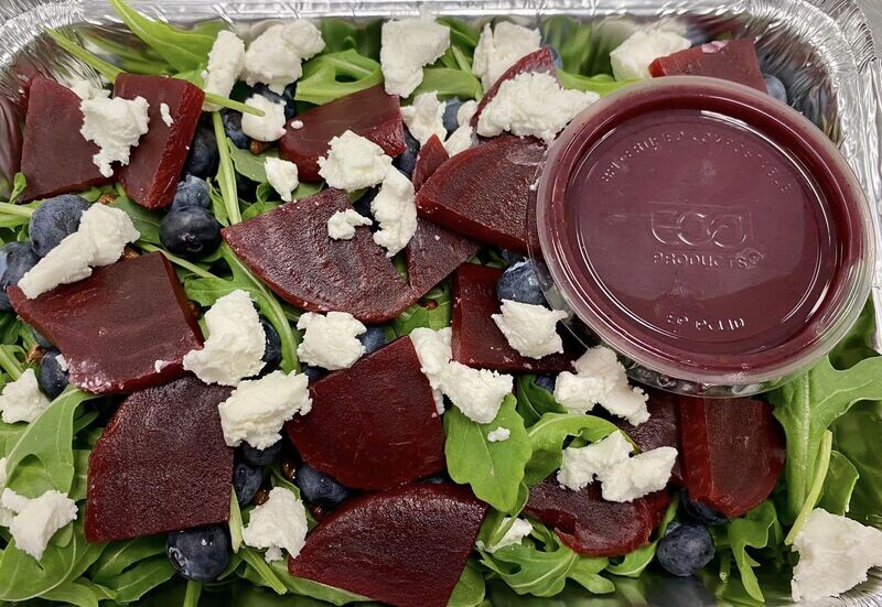 Blueberry Beet Mixed Green Salad with Goat Cheese