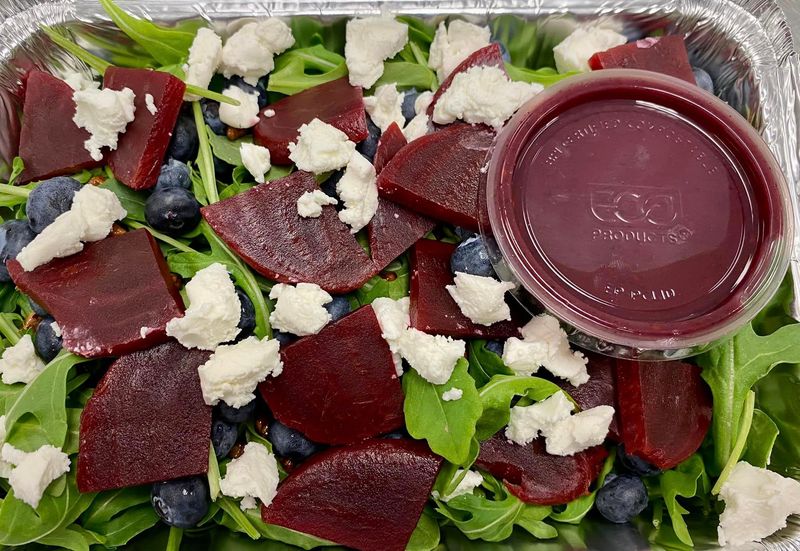 Blueberry Beet Mixed Green Salad with Goat Cheese