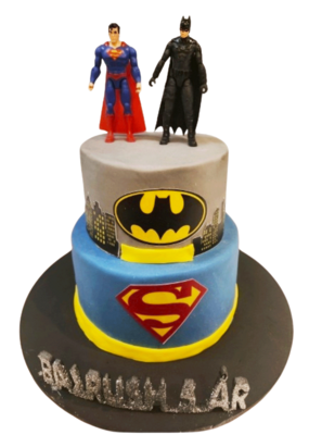 Batman &amp; superman 2 vånings tårta
